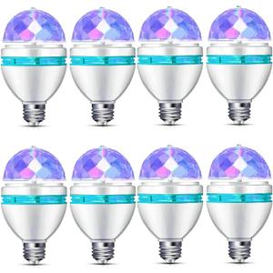 8 Pcs Disco Light Bulb Rotating E26/E27 Party Light Bulbs Rotating Colorful Bulb Changing LED Bulbs Strobe Light Bulb Multi Crystal Stage Lights Birthday Party Club Bar for Indoor Outdoor Photography
