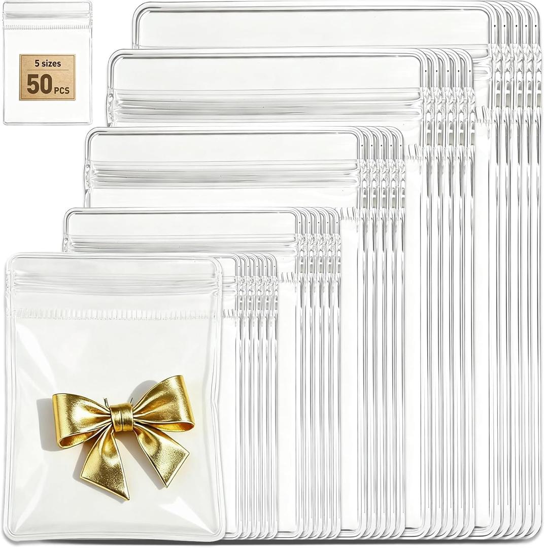 50Pcs Jewelry Storage Bags, Resealable PVC Clear Jewelry Bags Plastic Jewelry Pouches with Self-Sealing Zipper, Anti-Tarnish Bags for Rings, Earrings, Bracelets, and Small Jewelry Packaging