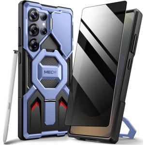 TONGATE Magnetic for Samsung Galaxy S25 Ultra Case with Privacy Screen Protector, [Compatible with MagSafe][Camera Protective Cover][Military-Grade Protection] Ring Stand Phone Case S25 Ultra, Blue