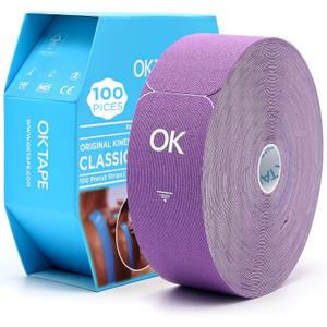 OK TAPE Kinesiology Tape Pre Cut Strips Bulk (100 PCS),Elastic Cotton Latex Free Hypoallergenic Athletic Tape Roll for Muscle Joint Knee,Waterproof k Tape 2in10in/PCS (Purple)