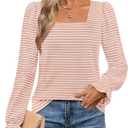 ZESICA Women's Square Neck Tops Puff Long Sleeve Shirts Fall Fashion 2026 Clothes (Pink, M)