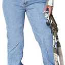 Women's Mid Waisted Straight Wide Leg Jeans Loose Fit Boyfriend Tummy Control Trendy Denim Pants with Pocket (Medium, Light Blue)