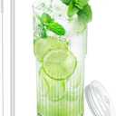 Glass Cups with Lids and Glass Straws, High Borosilicate 20OZ Tumblers for Coffee, Tea, Juice, Smoothies, Hot/Cold Drinks at Home, Office, Pack of 1