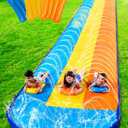 Sloosh Triple Water Slide with 3 BodyBoards, 22.5FT Lawn Water Splash Slip and Slide Summer Toy Splash Pad with Build in Advanced Sprinkler for Kids Adults Backyard Summer Water Fun