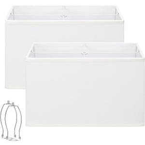 White Rectangle Lamp Shades Set of 2, 16"L x 8"W x 10"H, Large Replacement Lampshades for Table Lamps Floor Lamps, Natural Linen Bedside Lamp Shades, Spider, Harp Holders Included, Easy Assembly