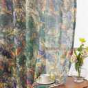 Vintage Floral Semi-Sheer Curtains Linen Textured for Living Room Patterned Green Painting Flower 84 inches Long Rod Pocket Light Filtering Window Drapes for Bedroom Dining 2 Panels