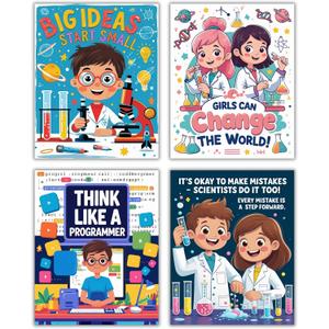 CNTG Design Motivational STEM Posters – Set of 4, 8x10 Inch Unframed Wall Art – Inspirational Science & Programming Quotes for Classroom, Study Room, or Office Decor (STEM Learning)