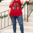 Merry and Bright Plus Size Shirt Women Chenille Patch Christmas Tops Holiday Shirt Women Embroidery Xmas Tee Tops (Red)