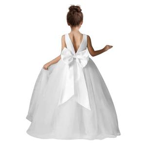 HEWEGO Toddler Flower Girls Dresses for Wedding Satin Tulle White Baptism First Communion Dress Pearls Bow-Knot Pageant Formal Dress Size 12