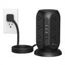 Black Surge Protector Power Strip with 4 Individual Switches, TESSAN USB C Charging Station Power Tower with Flat Extension Cord 10 Ft, 12 Outlets Black Extension Cord, Dorm Room, Office Accessories