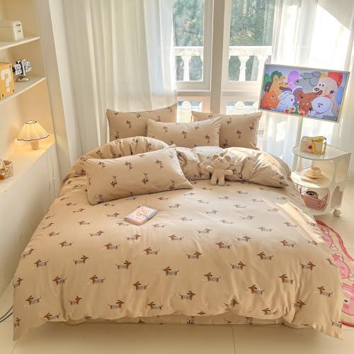 LIWHENHAO Dachshund Duvet Cover Set Queen 100% Cotton Bedding Cartoon Red Cute Dog Puppy on Brown 1 Kawaii Animal Pet Comforter Cover Full 2 Pillowcases for Kids Girls Boys Woman