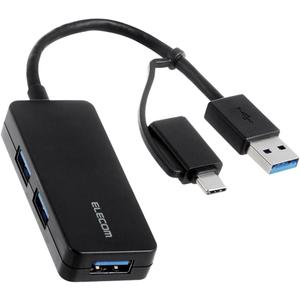 Elecom U3H-CAK3005BBK USB HUB USB HUB 5Gbps Type-C Adapter Cable Fixing 3 Ports, Black (white)