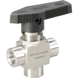 3 Way Ball Valve 1/8" NPT Stainless steel Reduce port Panel Mount Instrument Guage valve