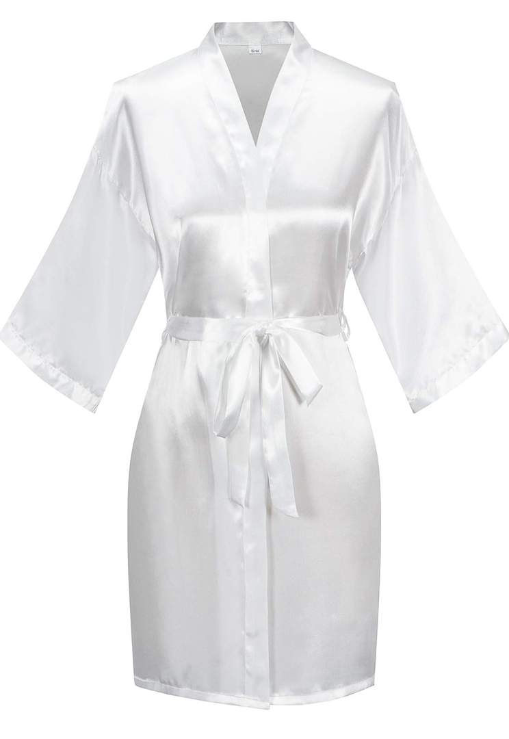 Women's Pure Color Satin Kimono Robe Short Bridesmaids Robe Dressing Gown L