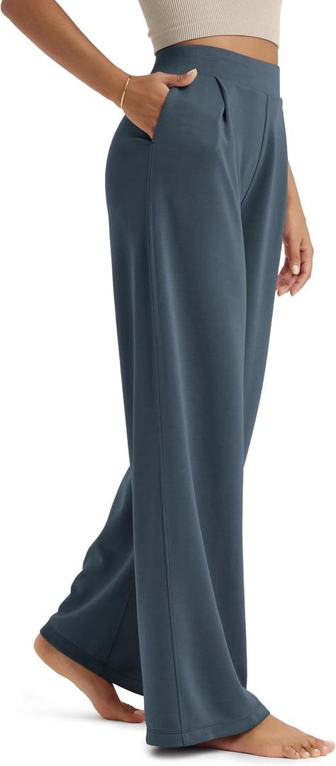 ODODOS Modal Soft Wide Leg Pants for Women High Waist Casual Relaxed Pants with Pockets, 29" Inseam, Navy, Medium