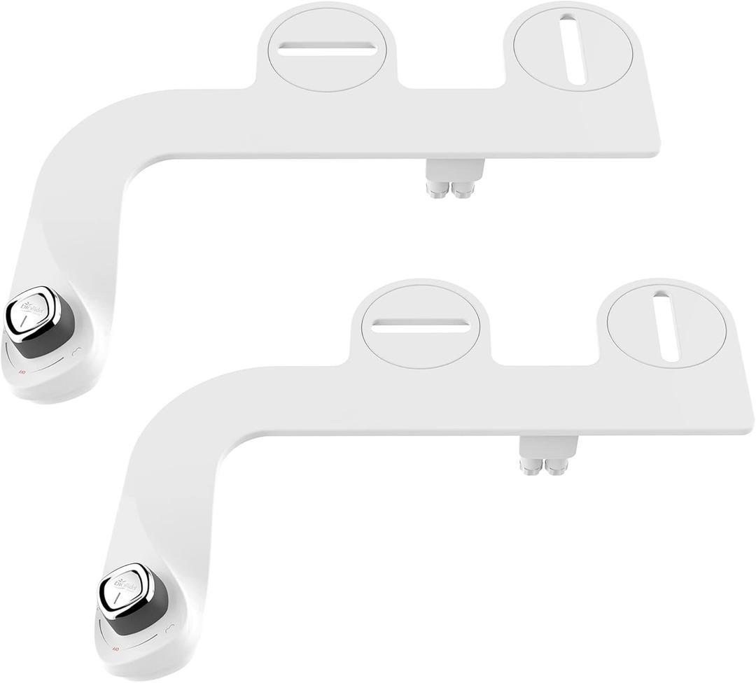 Bio Bidet SlimEdge 2 Pack Bidet Attachment for Toilet, Non Electric, Self Cleaning Dual Nozzles for Front and Rear Cold Water Wash, Adjustable Water Pressure, Ultra Thin Design, White