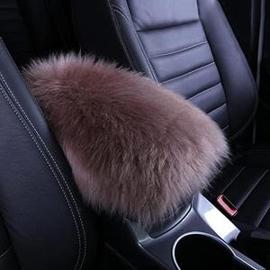 Frienda Furry Armrest Cover Auto Center Console Cover Car Soft Console Pad, Real Sheepskin Wool Soft Fluffy Auto Center Armrest Pad for Most Car Decoration Protector(Cameo Brown)