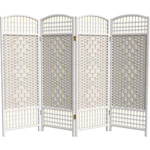 4 ft. Short Fiber Weave Folding Screen - White - 4 Panels