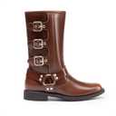 DREAM PAIRS Toddler Girls Mid Calf Boots Side Zipper Riding Shoes (2 Little Kid, Brown)