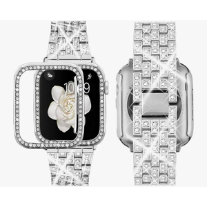 Supoix Compatible with Apple Watch Band  Case, Women Jewelry Bling Diamond Rhinestone Replacement Metal Bands & 2 Pack PC Protector Case 
