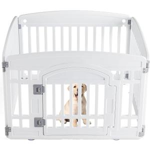 Sweetcrispy Plastic Dog Playpen - 4-Panel 24" Expandable & Durable Pet Fence for Medium Dogs - Indoor & Outdoor Portable Puppy Playpen with Secure Locking Door, White