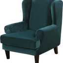 MIFXIN Wingback Chair Slipcover 2-Piece Velvet Stretch Wing Chair Slipcovers with Cushion Cover Removable Washable Armchair Furniture Protector for Living Room Kids Pets (Deep Teal)