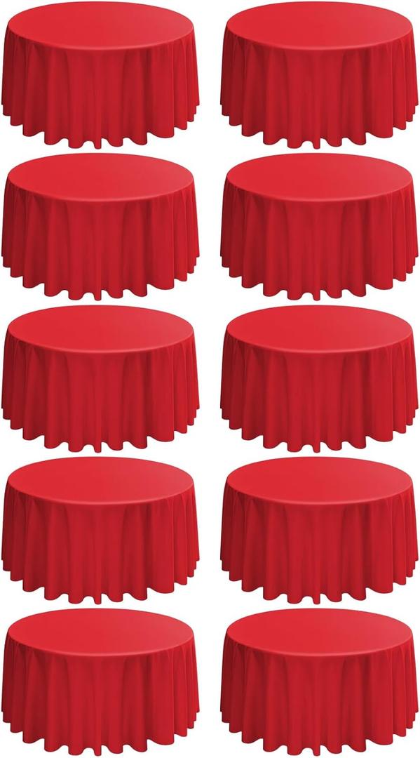 10 Pack Round Tablecloths - 120 Inch Red Polyester Cover for Round Tables, Stain and Wrinkle Resistant Washable Fabric Cloth for Wedding Banquet Parties