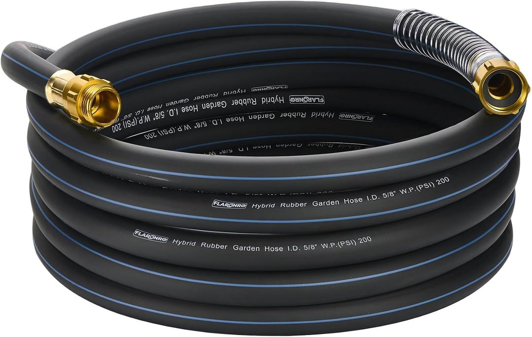 3/4 IN. 25FT. Heavy Duty Hybrid Rubber Garden Hose, High Flow 3/4" I.D. No Memory Durable Heavy Duty Water Hose for Watering, Irrigation, Water Transfer Pump