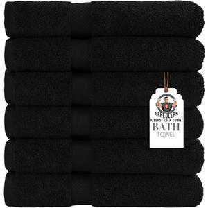 HERCULEAN Premium Bath Towels 24 x 48 Pack of 6 | Quick Dry and Highly Absorbent | 100% Cotton Terry Towels for Bathroom - Perfect for Shower - Pool and Spa - Luxury Soft Towels - Black