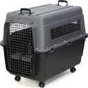 SportPet Airline Compliant X-LARGE 35.5" Travel Dog Kennel-Durable Plastic Airline Pet Carrier w/Removable Wheels & Food Bowls, Collapsible Indoor/Outdoor Dog Kennel, Dogs up to 32"L & 23"H-Dark Gray