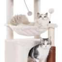 Cat Tree 32 Inches Small Cat Tree for Large Cats Adult Cat Tower with Scratching Post,15.7Large Hammock and Self Groomer, and Removable Top Perch and Wide Condo for Indoor Cats-Beige