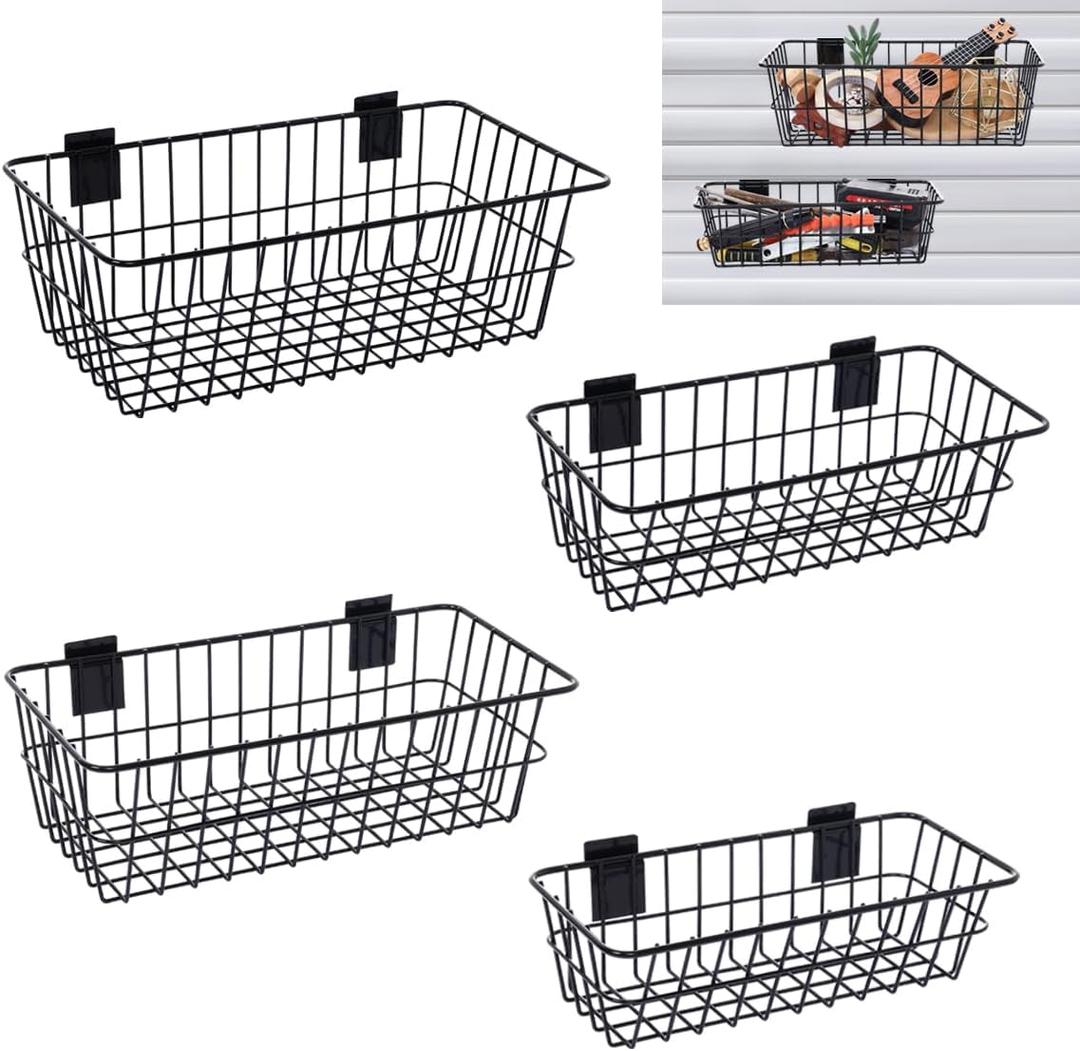 Zjdbset 4Pcs Large Slatwall Baskets Ventilated Metal Slatwall Basket Mounted Storage Baskets Hanging Slatwall Accessories for Shops,Rooms,Garage Storage Display on Slatwall Panels