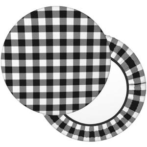 AIMASTZ White and Black Buffalo Plaid Gingham Tartan Round Bar Stool Cover 14 Inch, Soft Breathable Velvet Chair Seat Cushion Slipcover for Restaurant Cafe Hotel Bar (14"D x 14"W x 3"H)