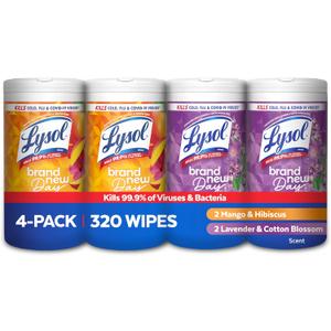 Lysol Disinfecting Wipes Bundle, Home Apartment Dorm Room Essentials and Cleaning Supplies, All Purpose Cleaner, Multi-surface Cleaning & Sanitizing Wipes, Lavender & Mango Scents, 80 Count (4pk) (320 Count (Pack of 1))