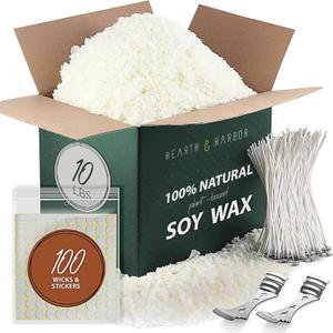 Hearth & Harbor Organic Soy Candle Wax for Candle Making, 10 lbs Natural Candles Making Supplies, Beeswax-Free, Paraffin-Free, Pure Soy Wax Flakes Perfect for Candles, Tealights and Melts