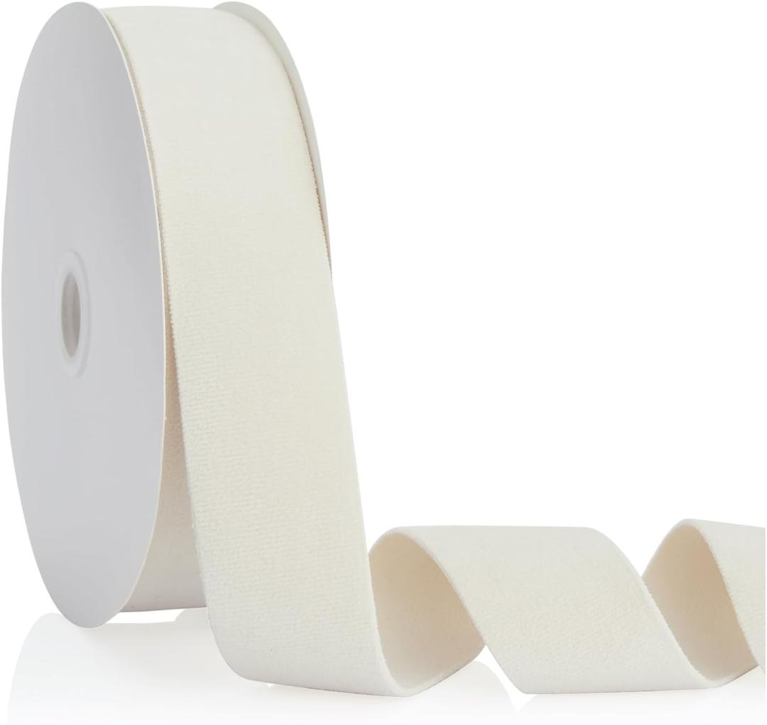 Ivory Velvet Ribbon Double Faced 1.5 inch Continuous 20 Yards Use for Christmas Tree Ornaments, Gift Wrapping, Wreath Decoration, Wedding Boutonnieres, Handmade Crafts Bow Making