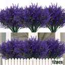 Artificial Plants Outdoor Artificial Lavender Flowers 12 Bundles Outdoor UV Resistant Fake Flowers No Fade Faux Plastic Plants Garden Porch Window Box Decorating,Spring Decorations for Home(Purple)