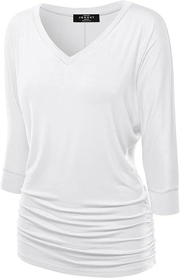 Women's Boat Neck and V-Neck 3/4 Sleeve Draped Dolman Top With Side Shirring Premium Shirt, Size M