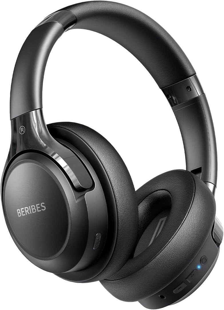 BERIBES Bluetooth Headphones Over Ear, 65H Playtime and 6 EQ Music Modes Wireless Headphones with Microphone, HiFi Stereo Foldable Lightweight Headset, Deep Bass for Home Office Cellphone PC Ect. (Black)