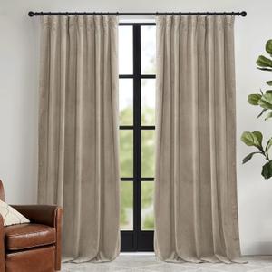RYB HOME Camel Beige Velvet Curtains 90 inches, Soft Durable Drapes Room Darkening Privacy Window Treatment Farmhouse Decor for Apartment Sliding Glass Door, W52 x L90 inches, Set of 2