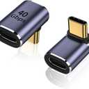 AreMe 90 Degree USB-C Male to Female Adapter, 2 Pack Right Angle 100W Type-C Adapter Extender for Steam Deck, ROG Ally, Switch, Notebook Computers, Tablet and Mobile Phones (Metallic Purple)