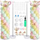 2 Sets Tea Party Balloon Column Stand Kit with Let's Partea Backdrop & 100 Balloons Adjustable Balloon Tower Stand with Bases for Girls Birthday Baby Bridal Shower Garden Party Decor Supplies