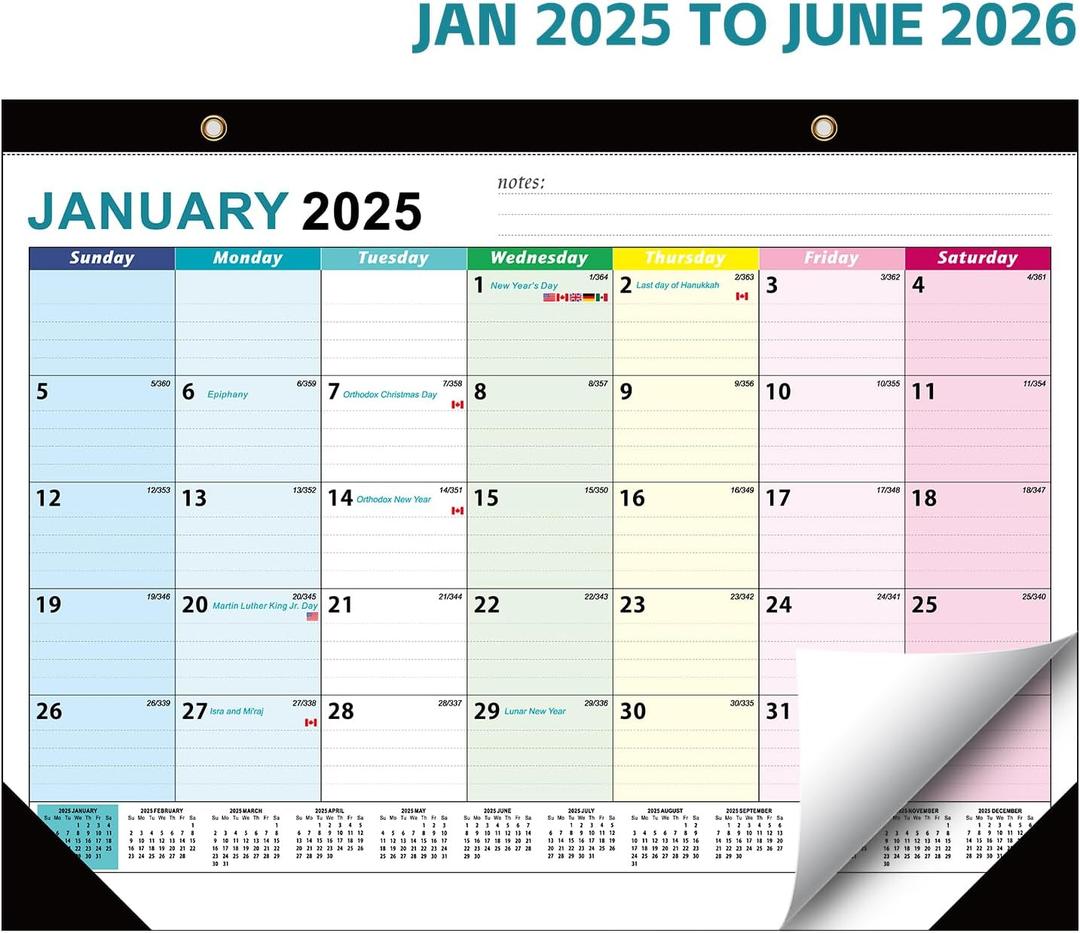 Calendar 2025-2026, 18 Monthly Large Desk Calendar, JAN. 2025 JUN. 2026, 22" x 17", Desktop Monthly Planner with Corner Protector, Large Ruled Blocks - Colorful Lump