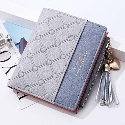 2 Pcs Leather Wallet for Women Bifold Card Holder Small Purse with Zipper Coin Pocket Multicard Women's Wallets Coin Purse (Grey)