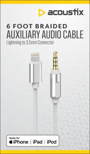 Acoustix™ 3.5mm to Apple Lightning Braided Auxillary Cable - White, 6 ft 