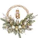 Christmas Wreath Christmas Nutcracker and Berry Wreath Suitable for Decorating Doors, Windows (White Wooden Nutcracker Decor With Light)