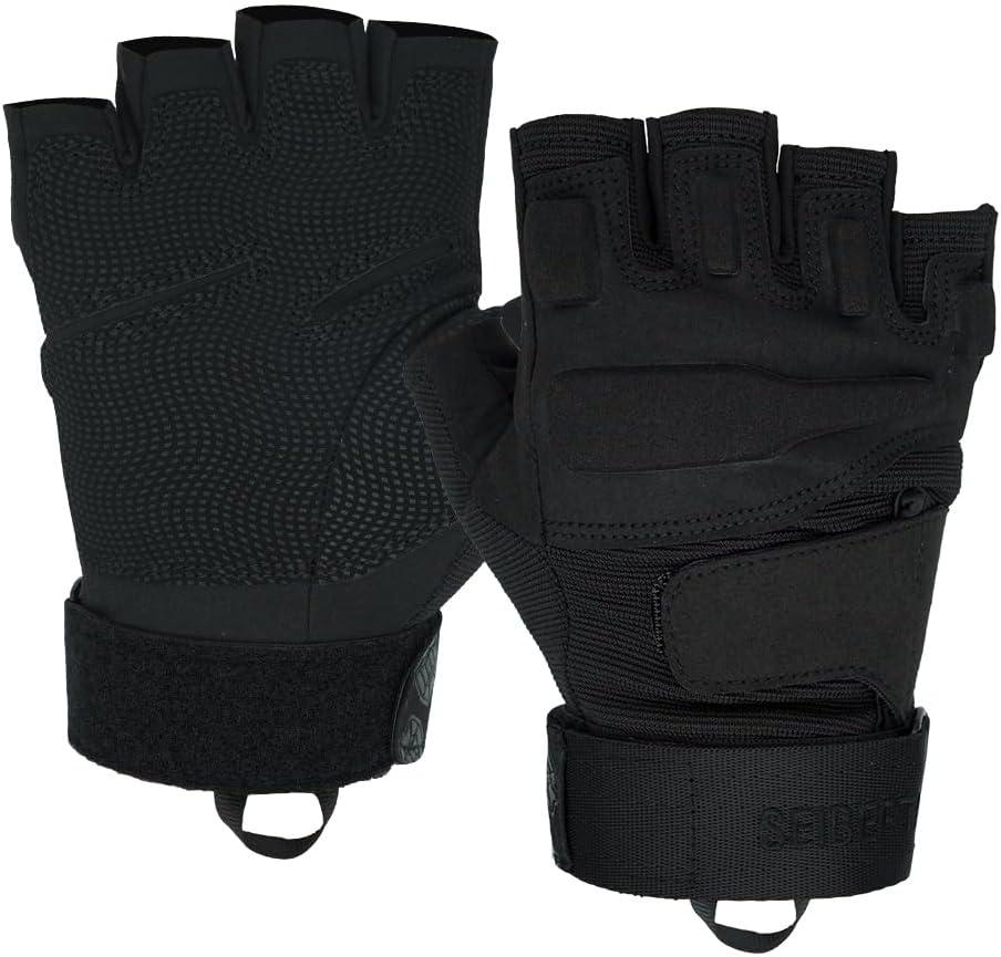 Seibertron Men Or Women XXS to XXL Fingerless/Half Finger Sports Outdoor Tactical Gloves (Black-1/2 Finger)