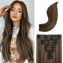 REECHO Hair Extensions, 11PCS Clip in Hair Extensions 24" Long Straight hair extensions HE005 Natural Soft Synthetic Hairpieces for Women – Dark Brown with Highlights