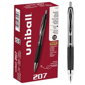 uni-ball 207 Retractable Gel Pens Medium Point, 0.7mm, Black, 12 Pack