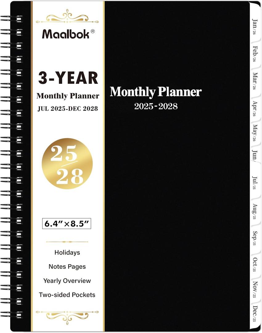 2025-2028 Monthly Planner/Calendar - 3 Year Monthly Planner 2025-2028, Jul. 2025 - Dec. 2028, 6.4" x 8.5", 30 Notes Pages, Double-side Pocket, Holidays